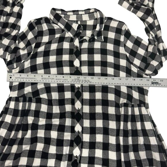 Buffalo Plaid Black White Button Down Long Sleeve Shirt Dress‎ - Picture 7 of 8